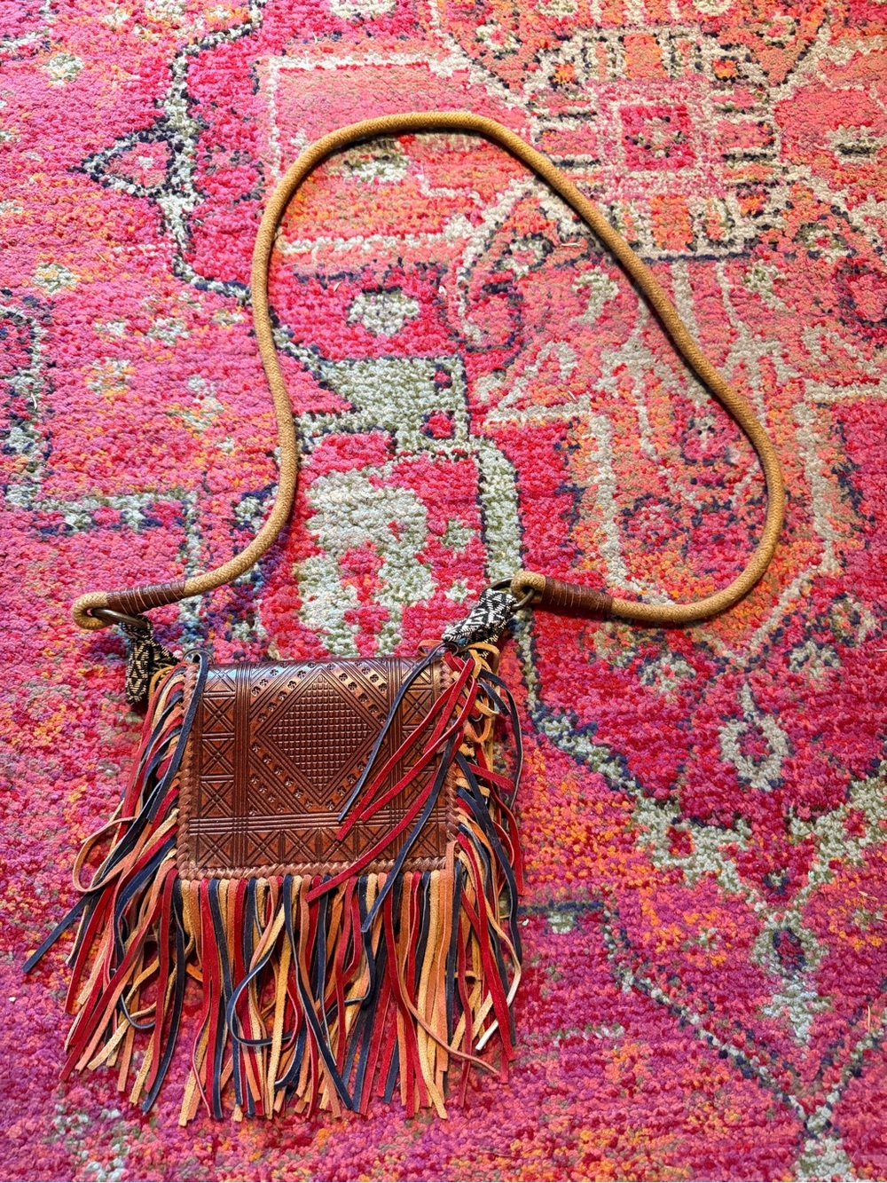 Free People Foreverly Brown Leather Fringe Crossbody Bag - Boho Style